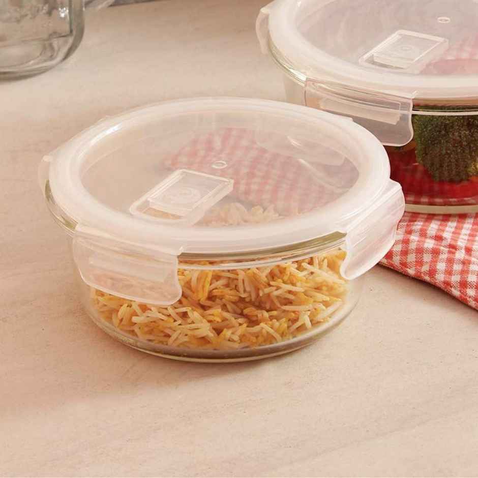 Femora Borosilicate Round Glass Food Storage Container With Air Vent Lid -580 ml