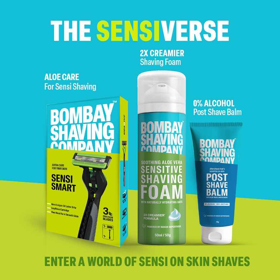 Bombay Shaving Company Sensi Smart 3 Razor | Shaving Razor For Men | Aloe Gel And Argan Oil Lubra Strip (1pc) & Cartridge For Bombay Shaving Company Sensi Smart 3 Razor| Curved Blades Ensure Precise, Safe, And Smooth Shaves (2pc) Combo