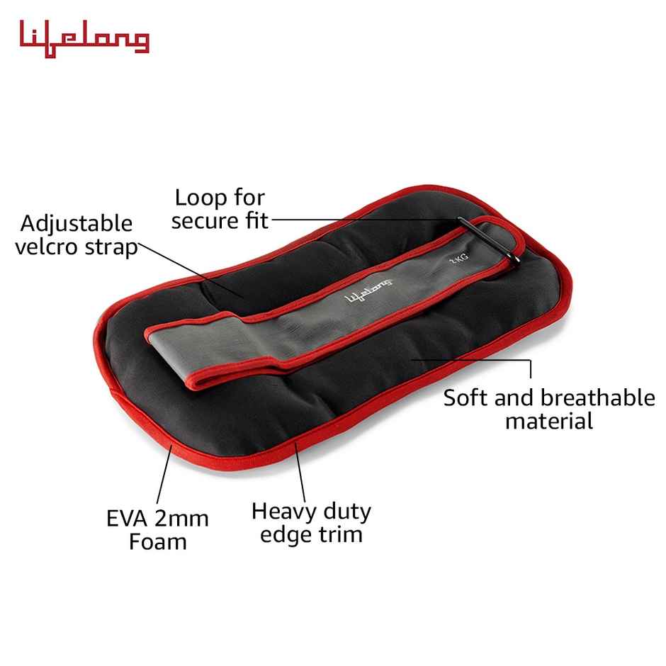 Lifelong Adjustable Ankle Weights for Workout | Black & Red | 2 x 2 kg