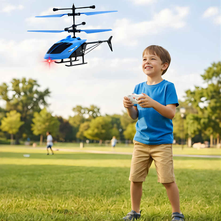 Chigy Wooh Remote Control Helicopter for Kids with Hand Gravity Sensor & 3D LED Lights | Blue
