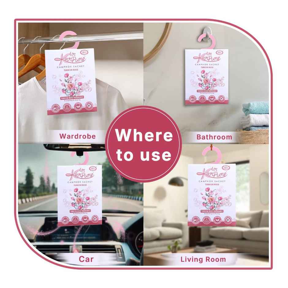 Turkish Rose Camphor Sachet by Air Karpure | Car, Bathroom & Room Freshener | From House of Cycle