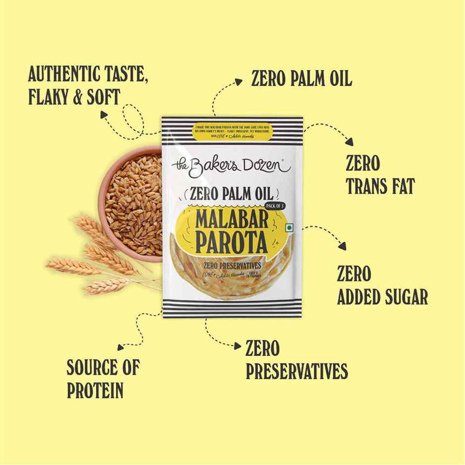 The Baker's Dozen Malabar Parota Zero Palm Oil | Ready To Eat | Ready To Cook | Wheat Paratha