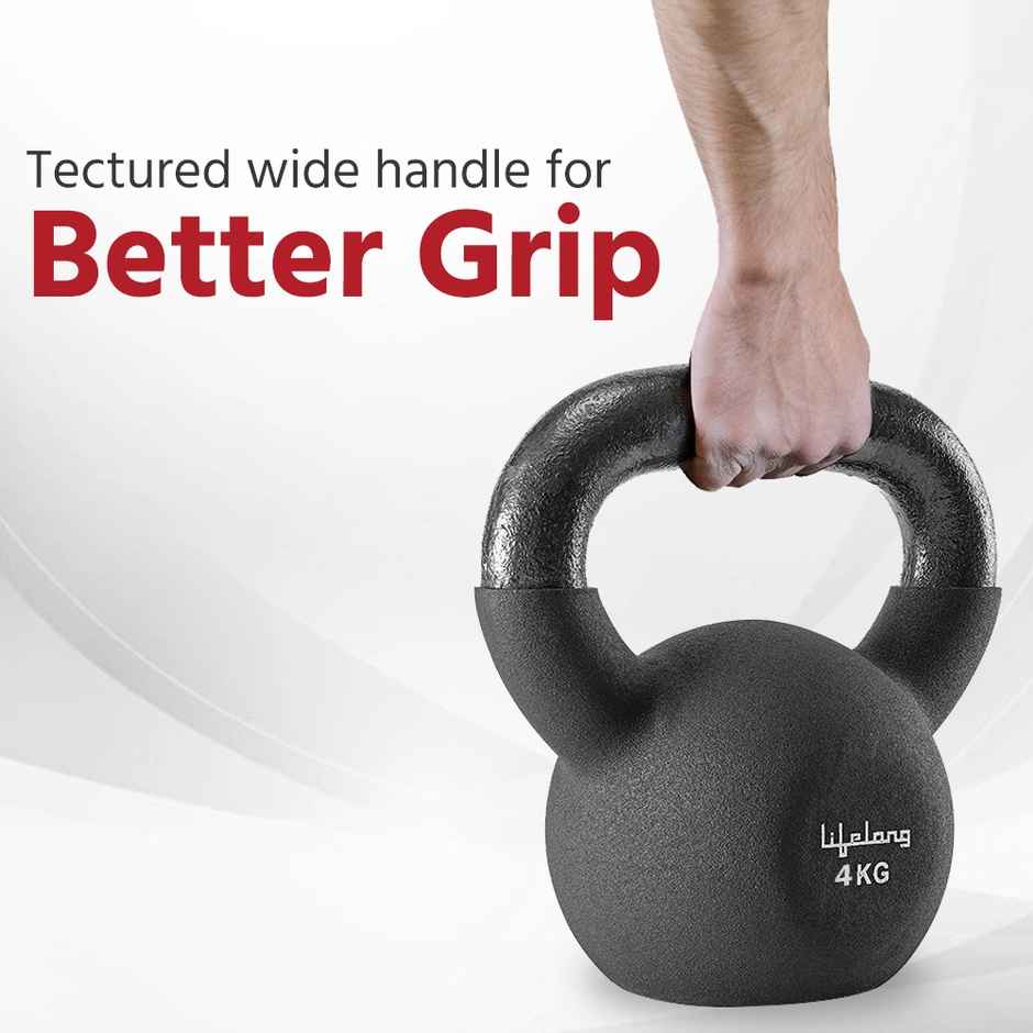 Lifelong Cast Iron, Neoprene Kettlebell (4 kg X 1) | Black | Home Gym | Home Workout