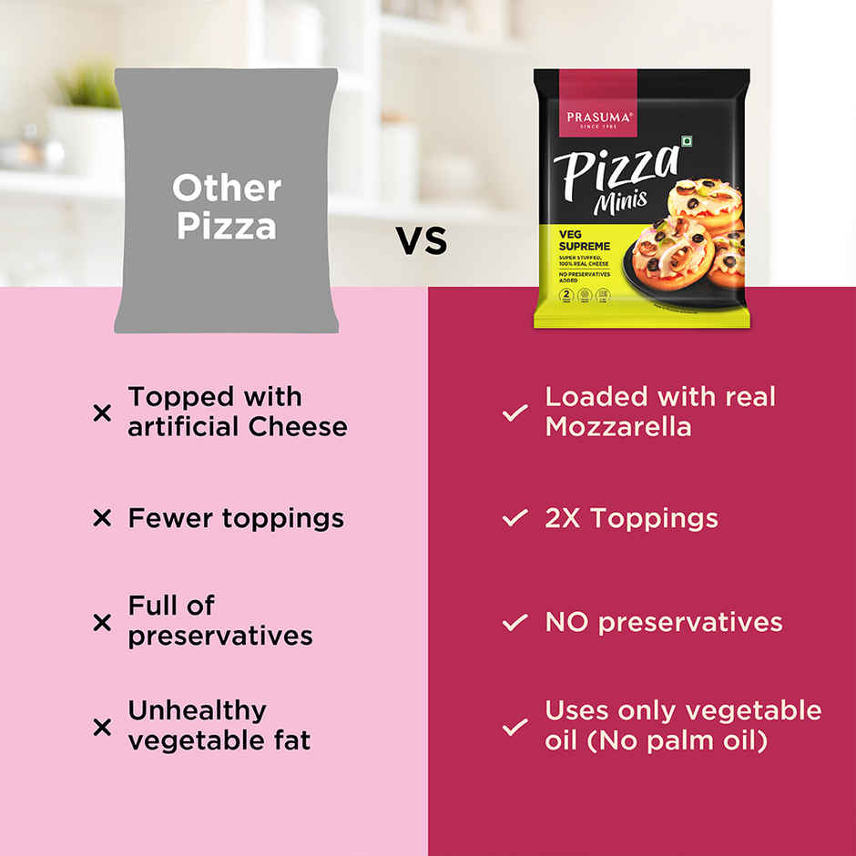 Prasuma Veg Supreme Pizza Minis 2 pc 4.5 inch| Microwave, oven, airfryer or tawa