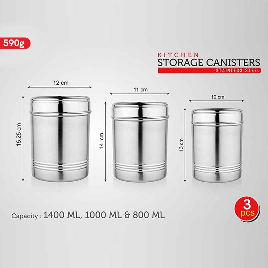 Vinayak Stainless Steel Canister Set (800, 1000, 1400 ml, 3 Pieces)