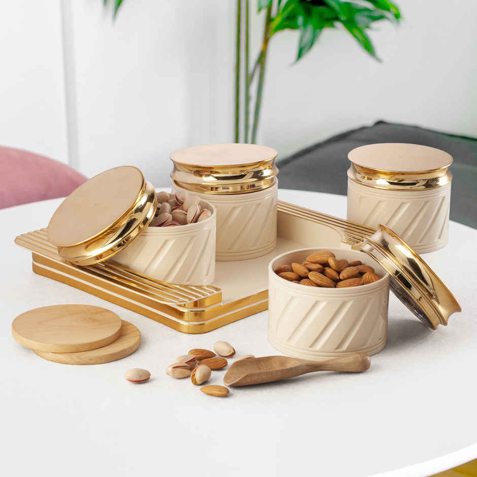 Selvel Airtight Dry Fruit Container|430ml|With Lid & Tray|Sweets, Snacks,Chips|EleganceIvory