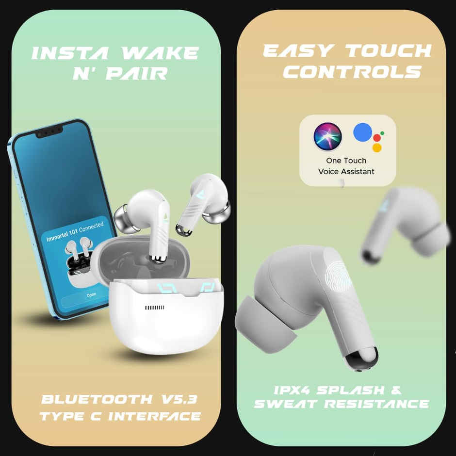 boAt Immortal 101 in Ear TWS Earbuds with Beast Mode(40Ms Low Latency), 30 Hrs Playtime, Blazing LEDs, Quad Mics with Enx Tech, ASAP Charge & Btv5.3 - White Sabre