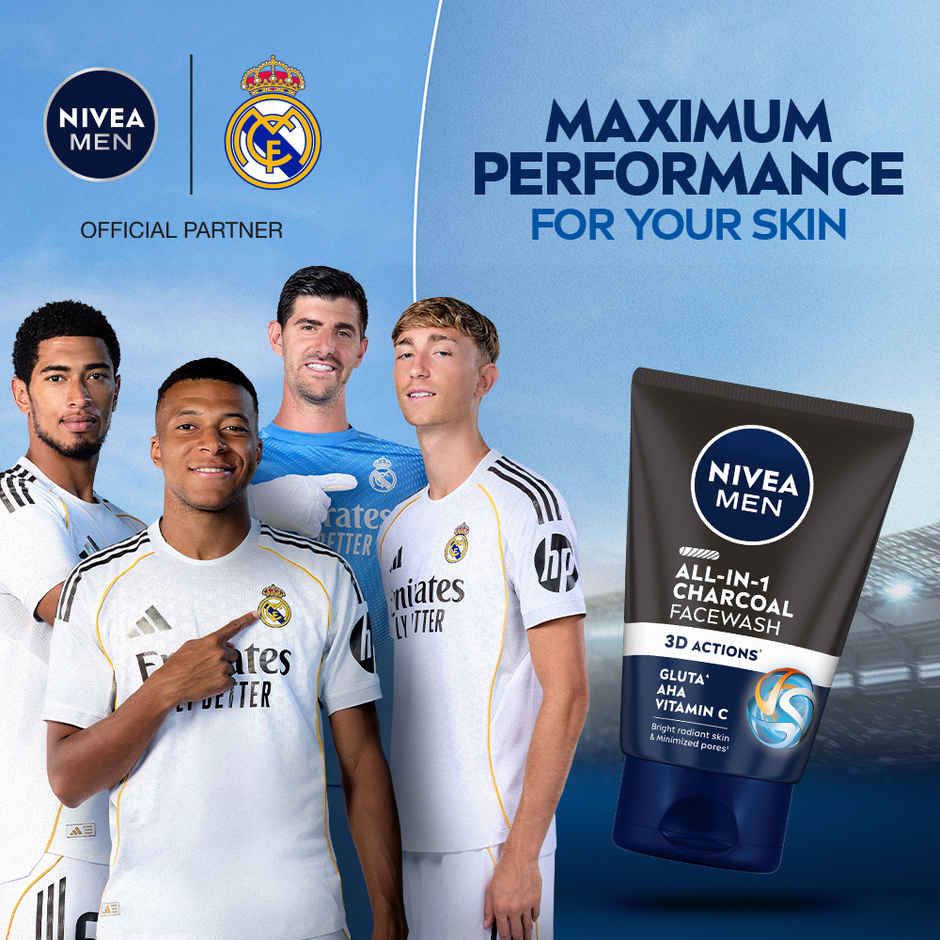 NIVEA MEN All in 1 Charcoal Face Wash | Gluta & AHA Cleanser | Helps Reduce the Appearance of Tan