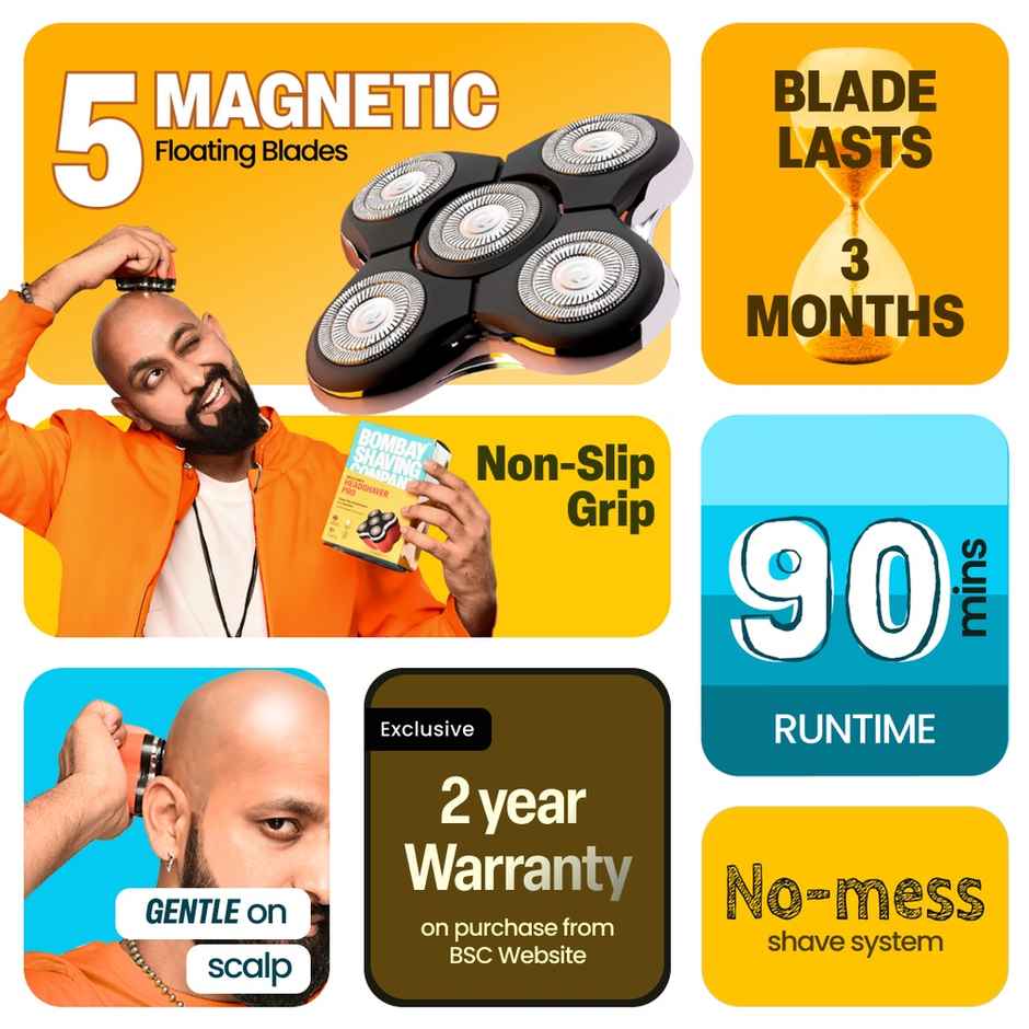 Bombay Shaving Company Head Shaver Pro| 5 magnetic floating blades