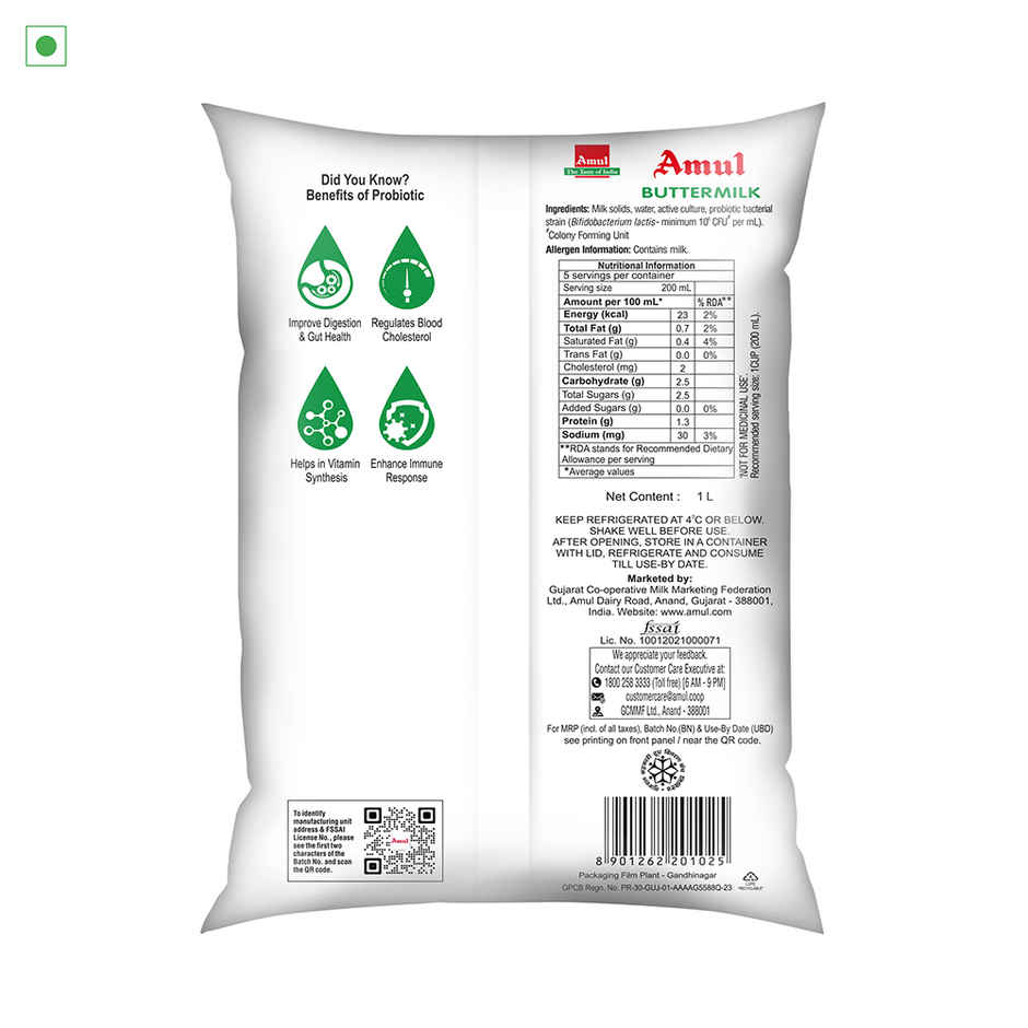 Amul Probiotic Buttermilk Pouch - Buy at ₹40 Online | Instant Delivery ...