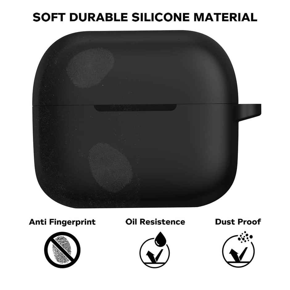 Sounce Earphone Case Cover for Boat Airdopes 161 | Shockproof Silicone Case with Keychain | Black