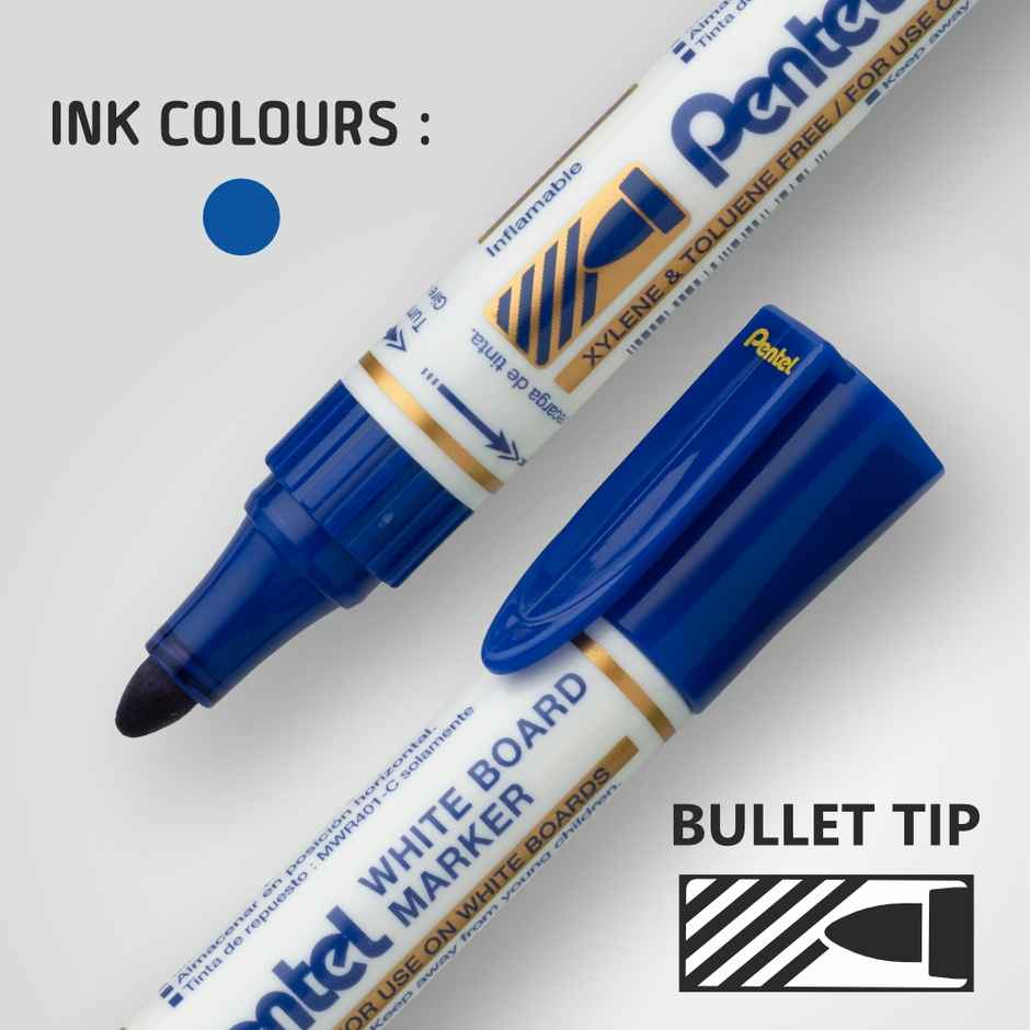 Pentel MW45 White Board Marker Bullet Tip Single Blue Ink