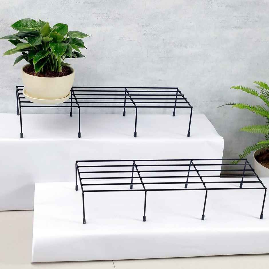 Nurturing Green - Metal Plant Stands for Home & Balcony | Black | Set of 2 | Size: 24Inch x 8.5Inch