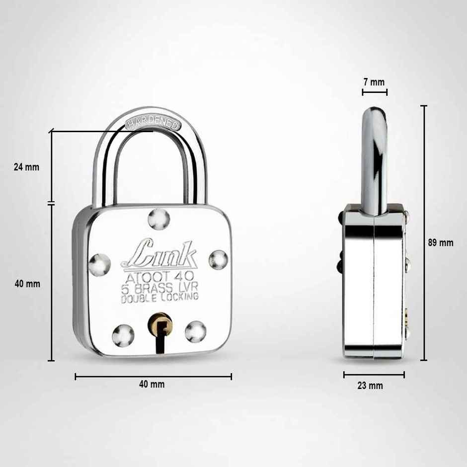 Link Stainless steel Brass Levers With Hardened Shackle Atoot 40 mm padlock with 3 Keys