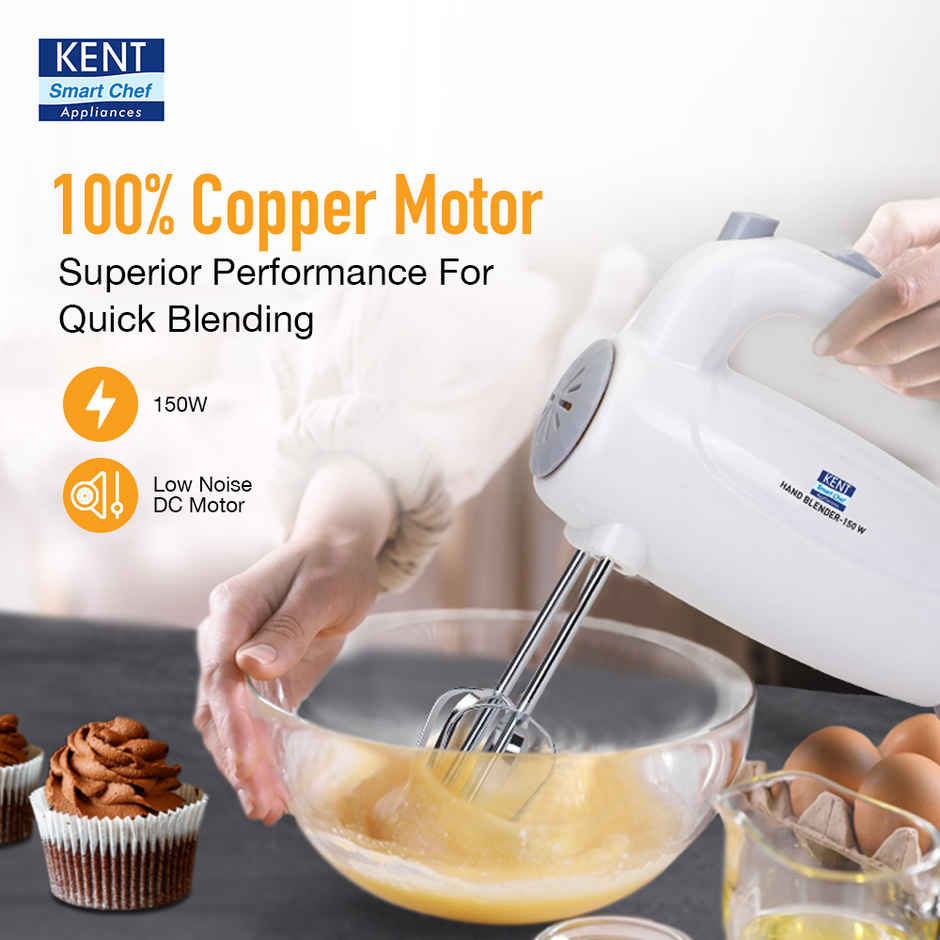 Kent 150W 16050, 5 Speed Control, Overheating Protection, Plastic Body Hand Blender (White)