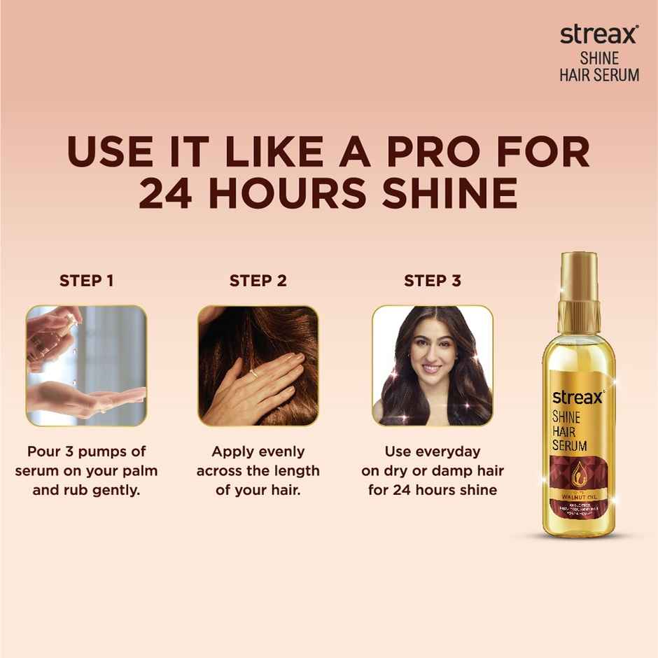 Streax Hair Serum Vitalized with Walnut Oil, For Hair Smoothening & Shine, For Dry & Frizzy Hair