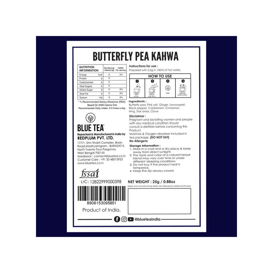 Blue Tea Butterfly Pea Flower Kahwa Zipper