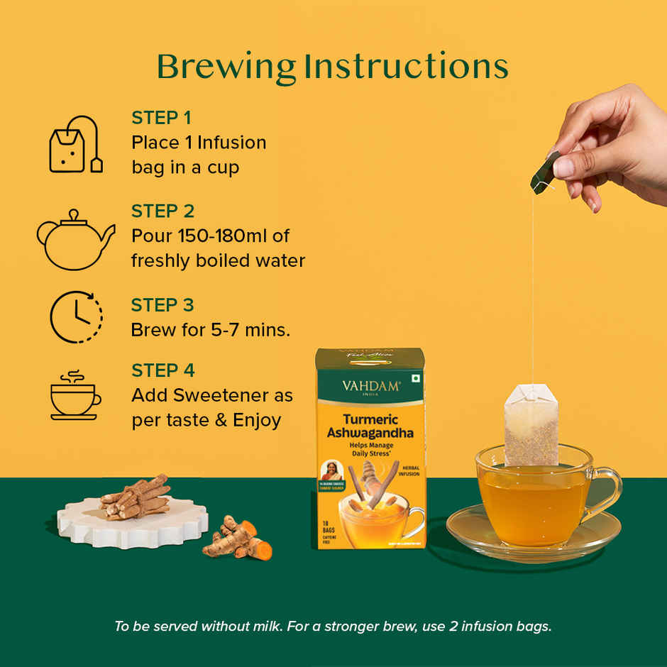 Vahdam Turmeric Ashwagandha for Stress Relief | Herbal Infusion