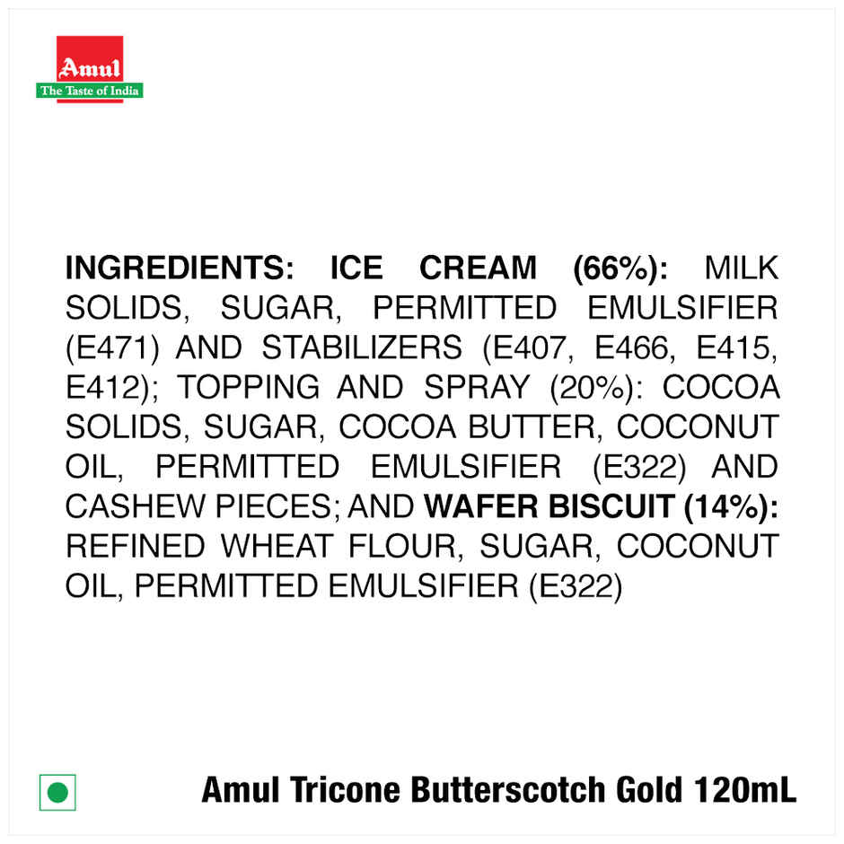 Amul Gold Tricone Butterscotch Ice Cream Cone (120ml) & Amul Gold Tricone Chocolate Ice Cream Cone (120ml) Combo