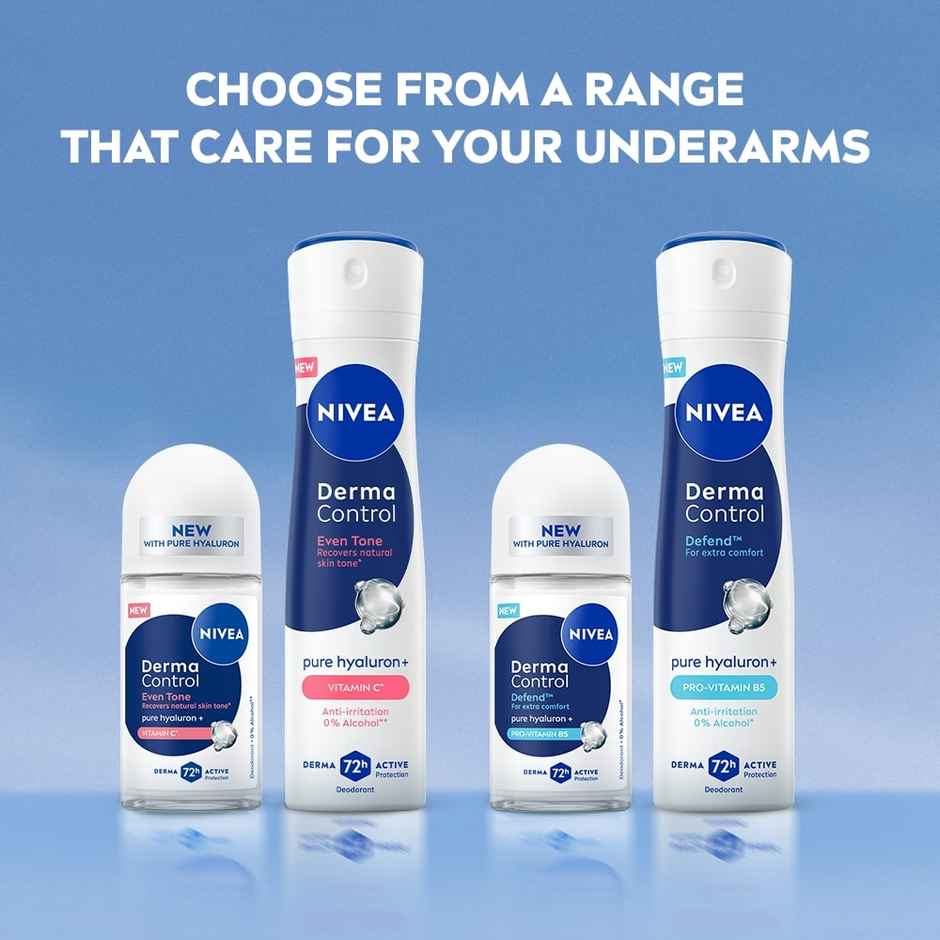 NIVEA Derma Control Eventone Alcohol, Pure Hyaluron and Vit C Underarm Roll On Women