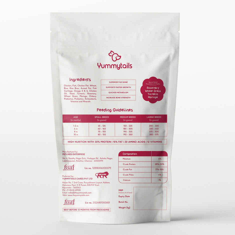 Yummytails Puppy Dog Food | 80% Chicken and Fish Protein Combo