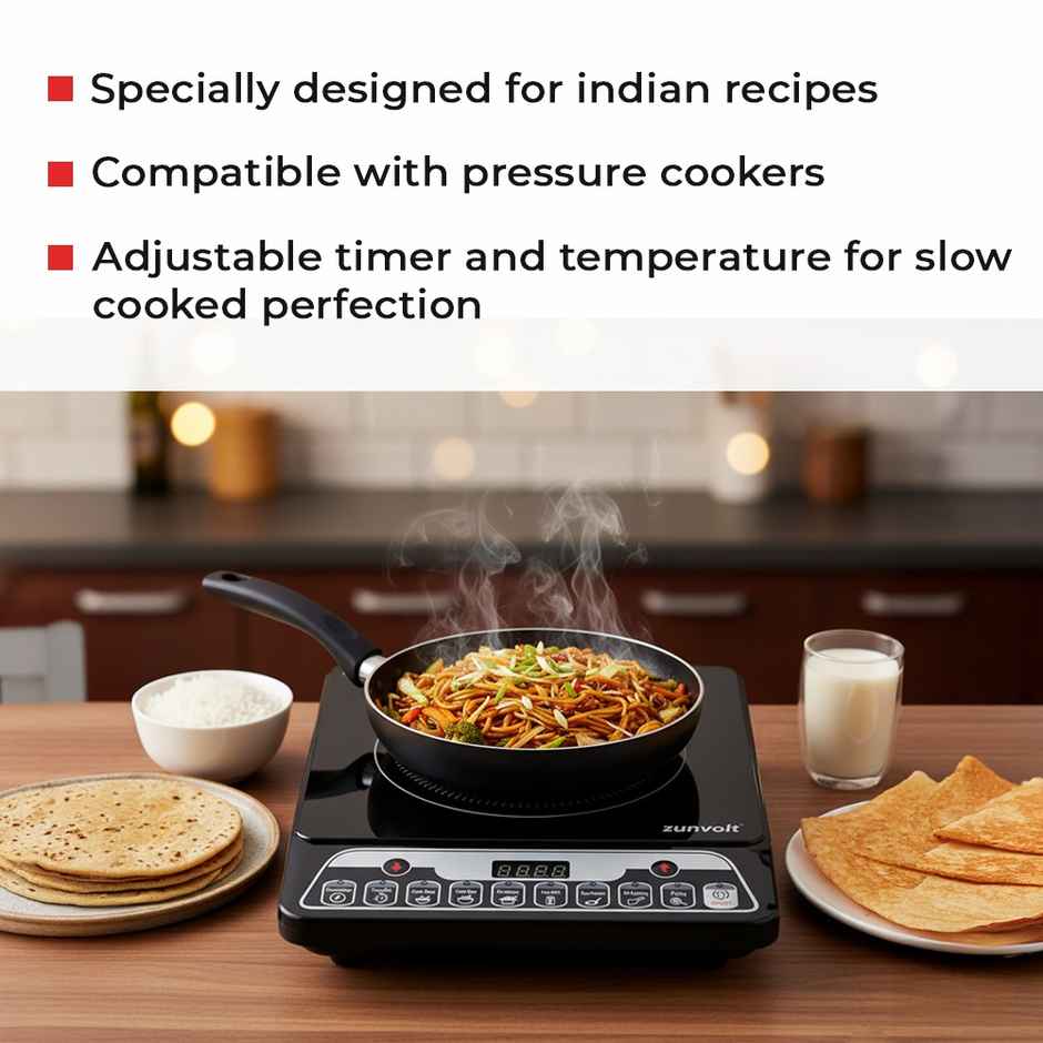ZunVolt 2000W Induction Cooktop Push Button, Crystal Glass