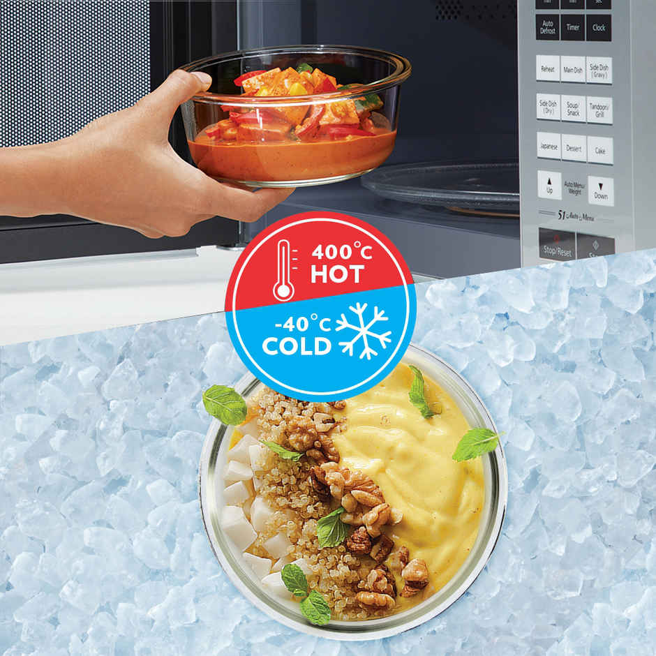 Borosil Stellar Daisy Square & Round Glass Lunch Boxes | Microwave Safe | 320 ml & 240 ml