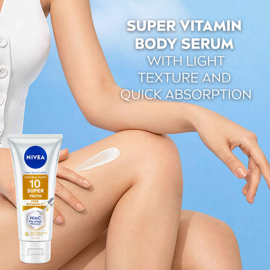 NIVEA Super 10 Youth Serum Body Lotion, Retinol, Niacinamide, 120X Vitamin C, SPF15 for Youthful Skin 170ml