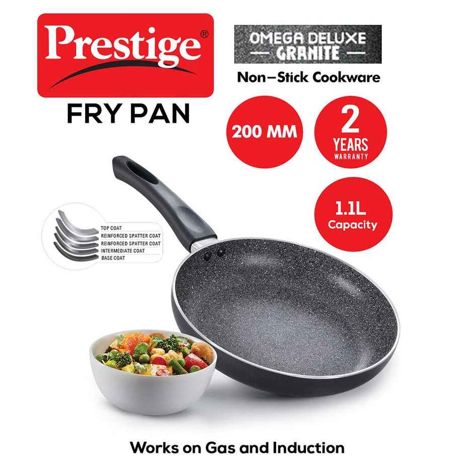 Prestige 20cm | 1.1L Omega Deluxe Granite Non-Stick Fry Pan | Gas & Induction Compatible - Black