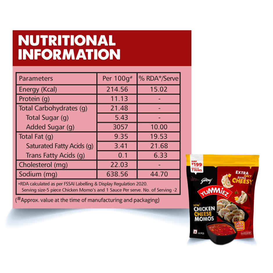 Godrej Yummiez Chicken & Cheese Momos | Frozen Snack | Free Spicy Sauce | Extra Juicy & Cheesy