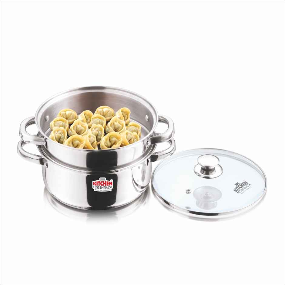 Kitchen Essentials Induction Bottom Modak Maker With Glass Lid (2 Tier) - 20.00 Cm