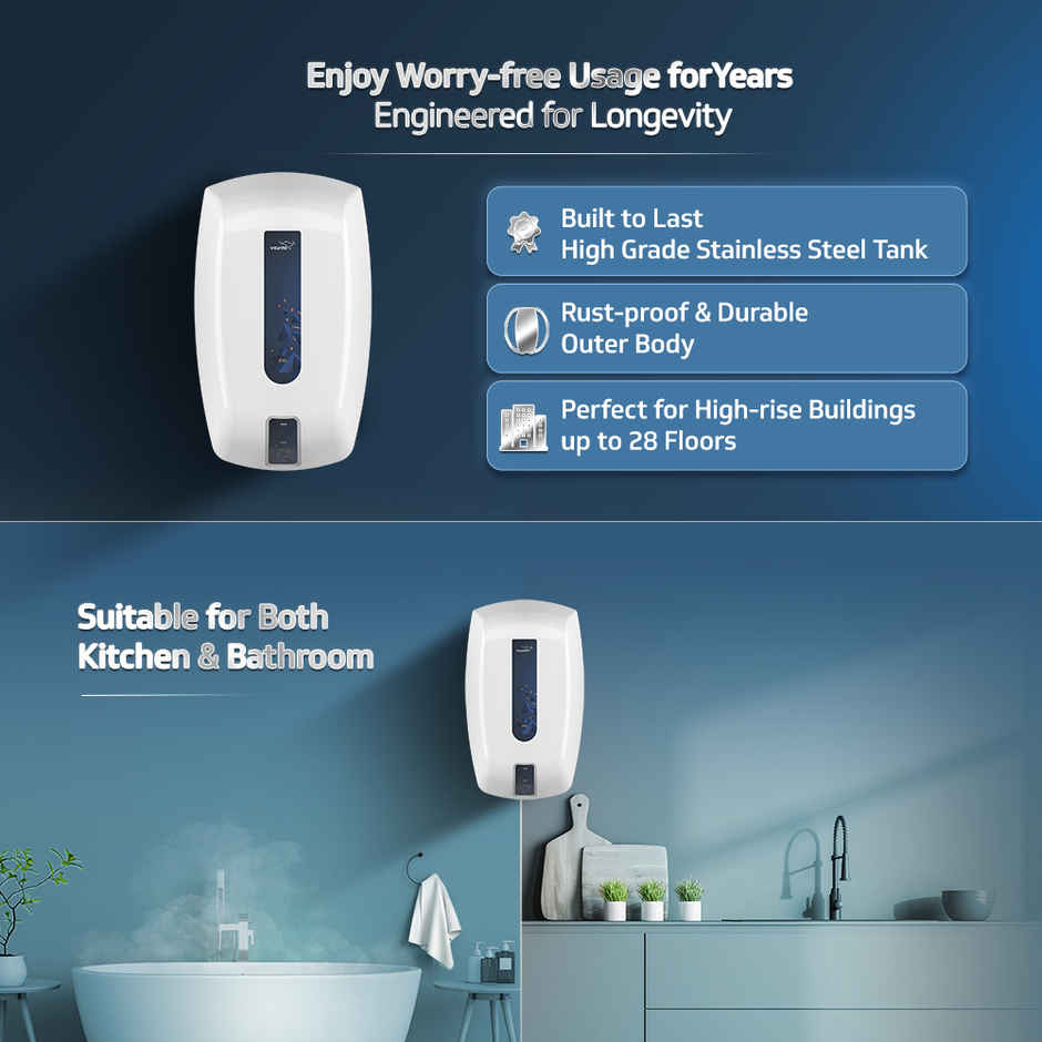 V-Guard Zio Instant Geyser 5 Ltr Wall Mount Water Heater|White-Blue