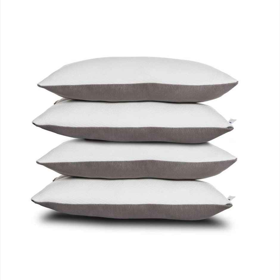 Wakefit Fluffy Pillow for Kids | Set of 4 | Small (18x12 Inch) 350 GSM Spun Polyester Fabric White and Grey