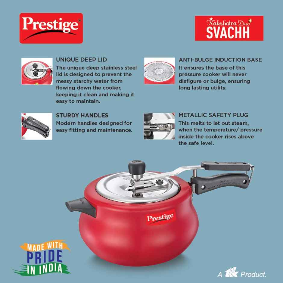 Prestige 3 L Nakshatra Duo Plus Svachh Aluminium Spillage Control Handi Pressure Cooker | Red