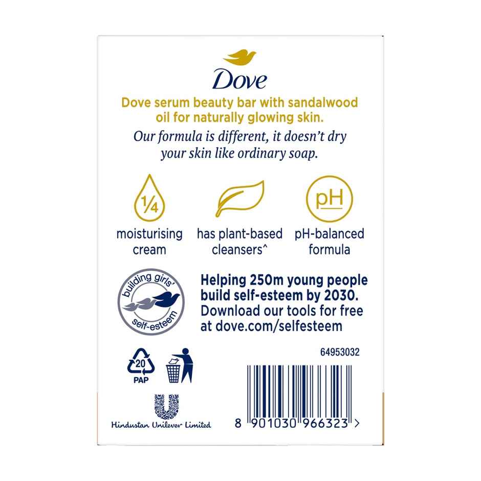 Dove Sandalwood Bar For Glowing Skin With Natural Origin Sandalwood & Saffron