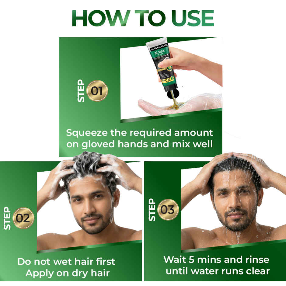 Streax Insta Shampoo Hair Colour - Natural Black, Easy Diy- Squeeze Pack