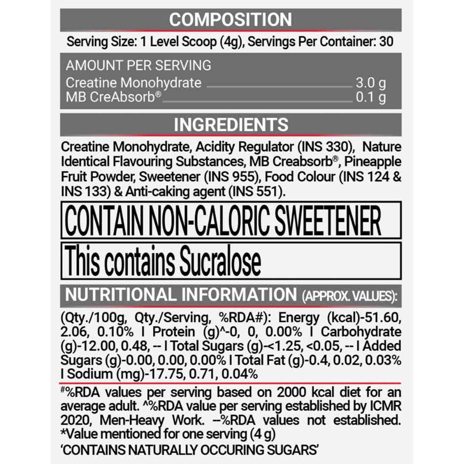 MuscleBlaze Micronised Creatine Monohydrate CreAMP Powder Juicy Berries | 30 Servings