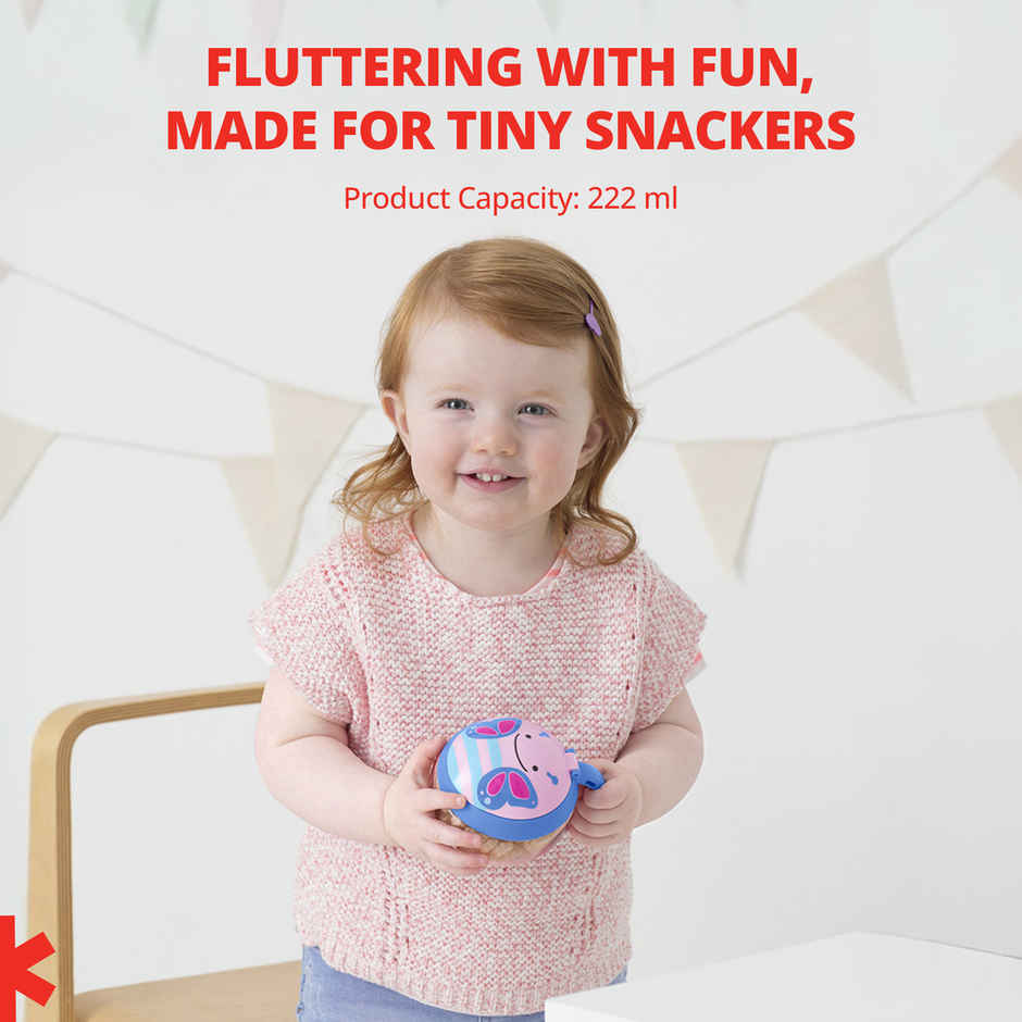 Skip Hop Zoo Snack Cup, Spill-Proof Toddler Snack Container Snap Lid, No-Mess,18- 36 M,Butterfly