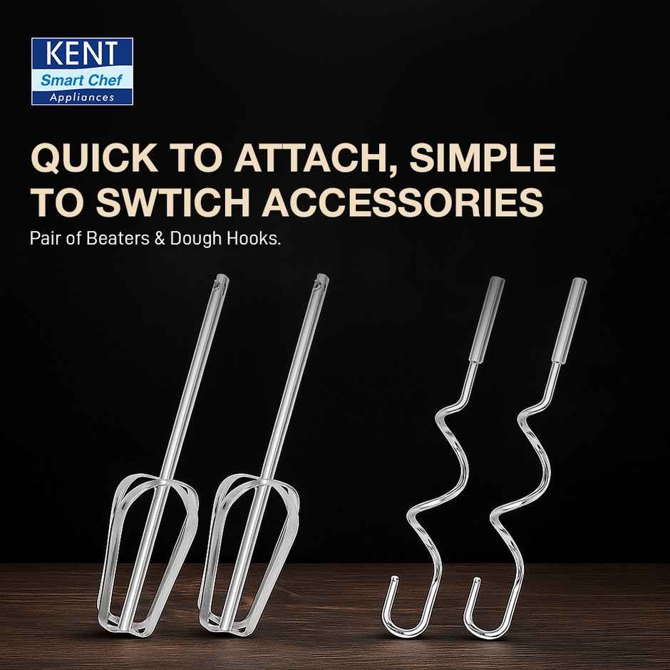 Kent 16051 Hand Blender | 300W | 5 Speed Control | Turbo Function | Beaters & Dough Hooks | White