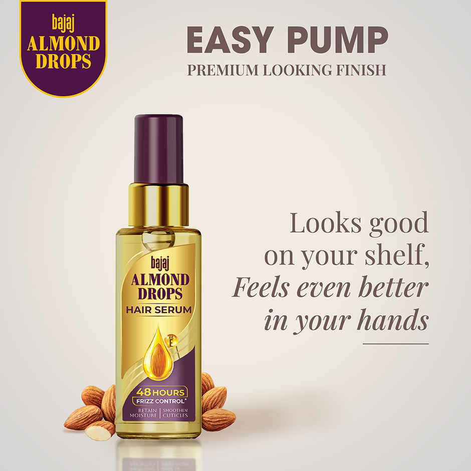 Bajaj Almond Drops Hair Serum with Almond Oil & Vitamin E, Nourishes Dry & Frizzy Hair up to 48 hrs