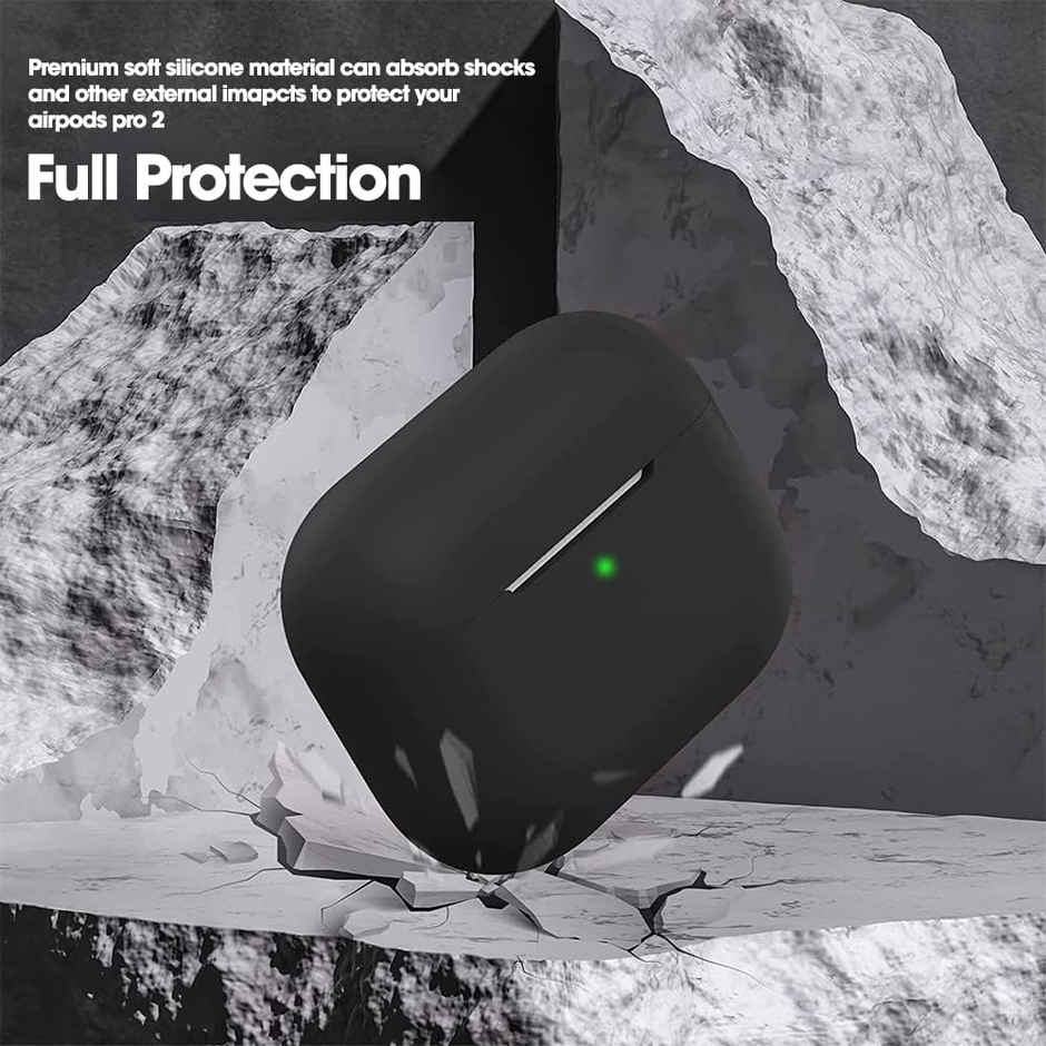 Sounce Silicone Case cover for AirPods Pro 2nd Gen 2022 Shock-Absorbing With Keychain | Black