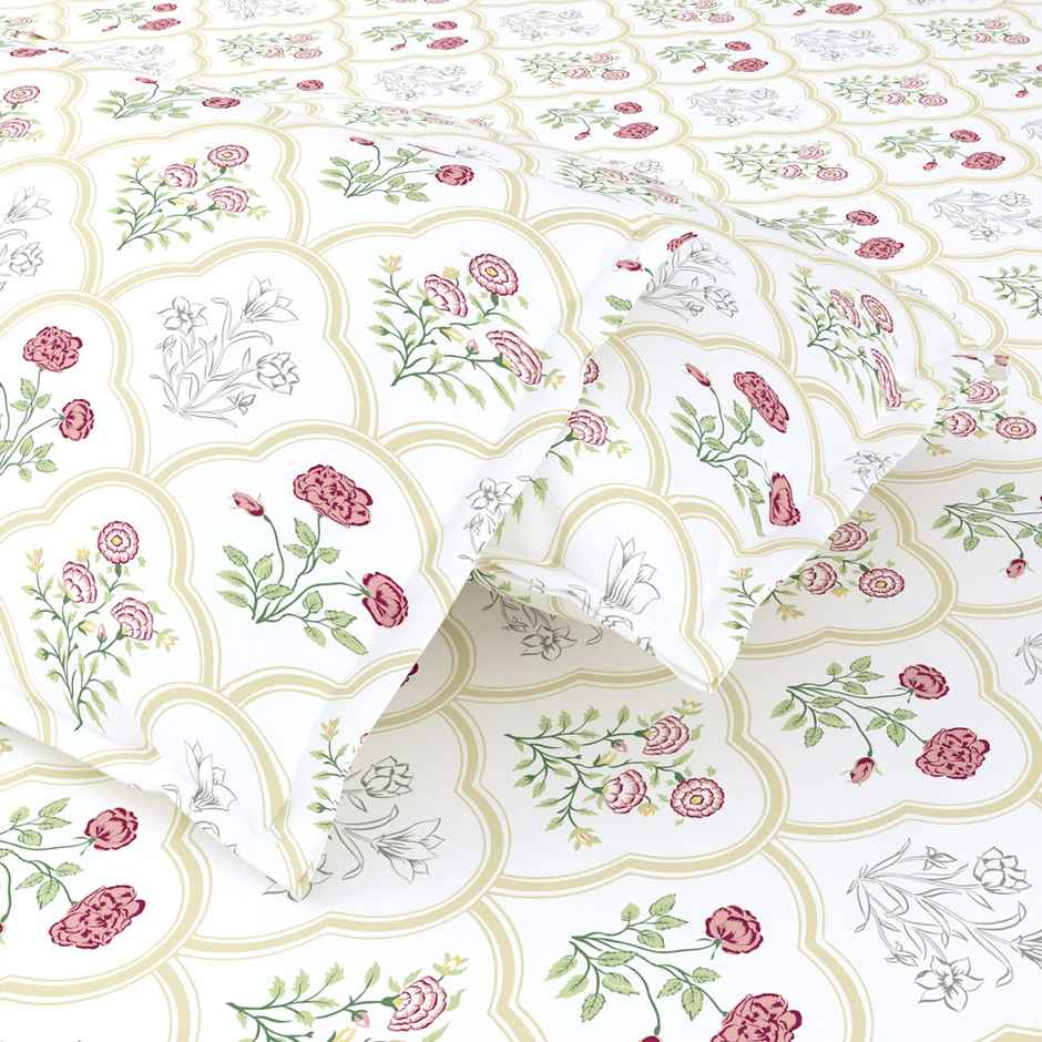 Haus & Kinder Serenity King 100% Cotton Floral Bedsheet | Rose White | 108 x 108 in