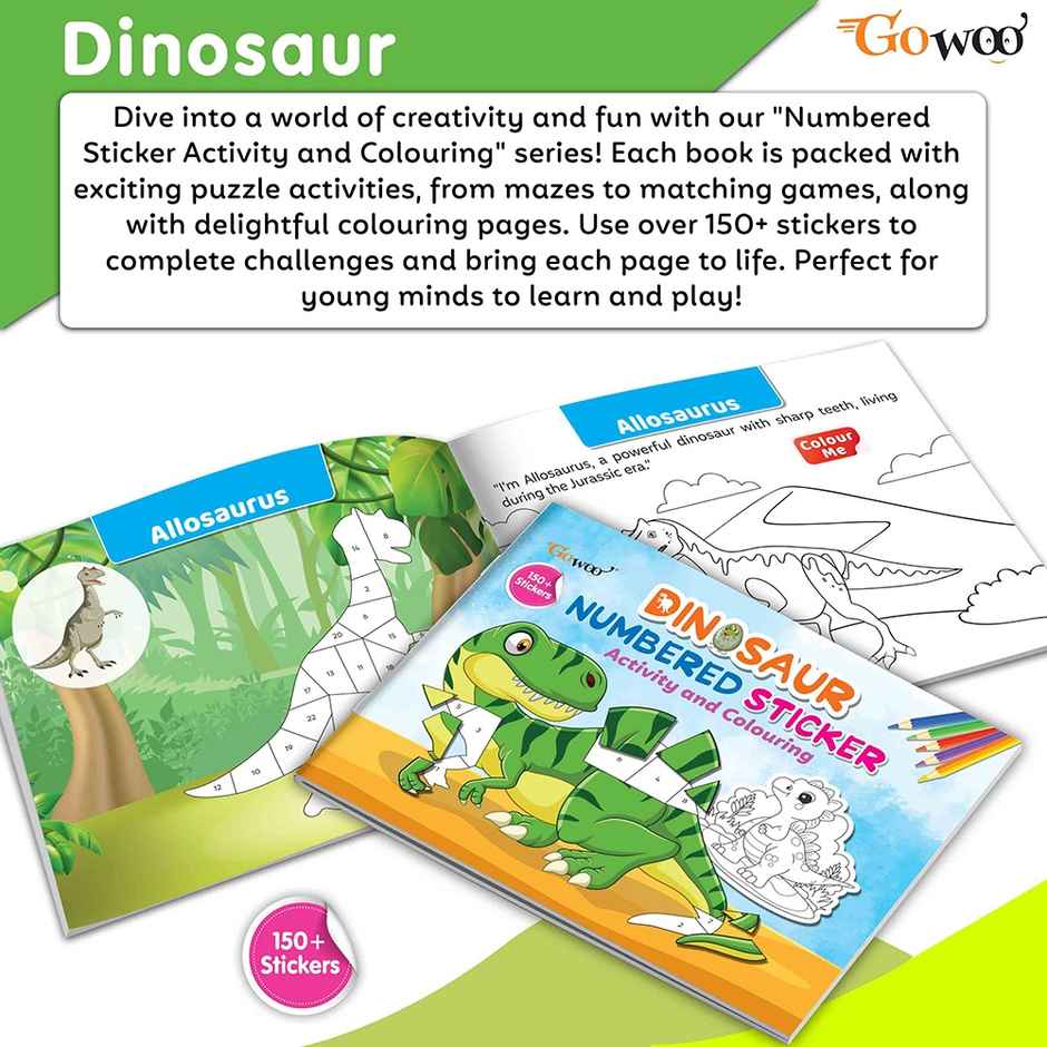 Dinosaur Numbered Sticker Activity and Colouring Book for Age 3+ Kids - Kids Sticker Activity Book
