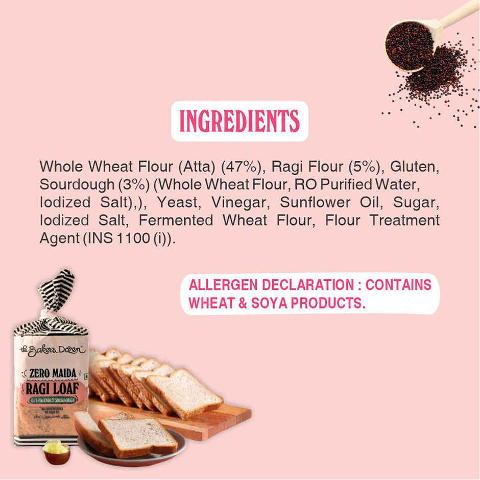The Baker's Dozen Zero Maida Ragi Bread | Atta Bread (Not Brown) | Sandwich Bread | Healthy bread