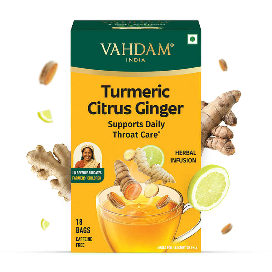 Vahdam Turmeric Citrus Ginger for Throat Relief | Herbal Infusion