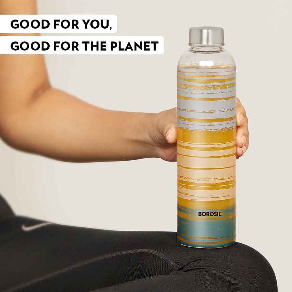 Borosil Glance Narrow Mouth Bottle with Metal Lid Borosilicate Glass Dishwasher Safe