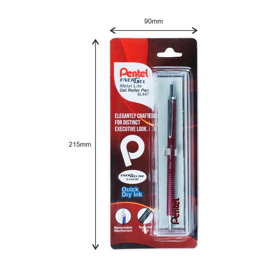 Pentel BL447 Energel Metal Lite Single Blister Red Body Blue Ink