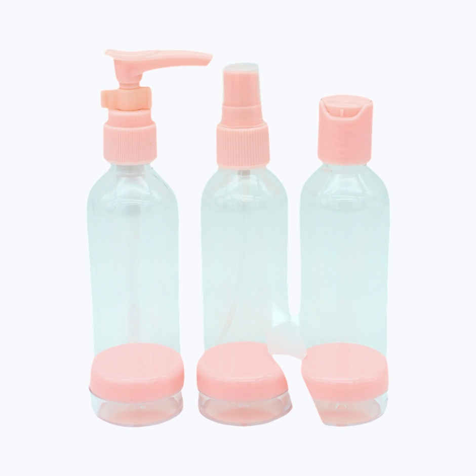 Plastic Multipurpose Cosmetic Travel Pouch Kit with 3 Empty Refillable Bottles & 3 Jars | Se7en