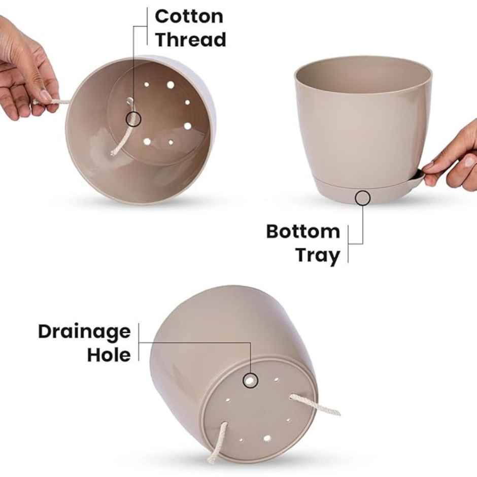 Nurturing Green - Mocha Self Watering Pots for Plants | Set of 10 | Size: 14cm x 12.5cm