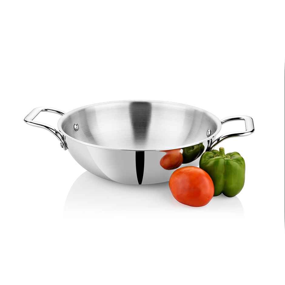 Bhalaria Triply Stainless Steel Kadai | Induction & Gas Stove Compatible | Food Safe | 22 cm | 2 L